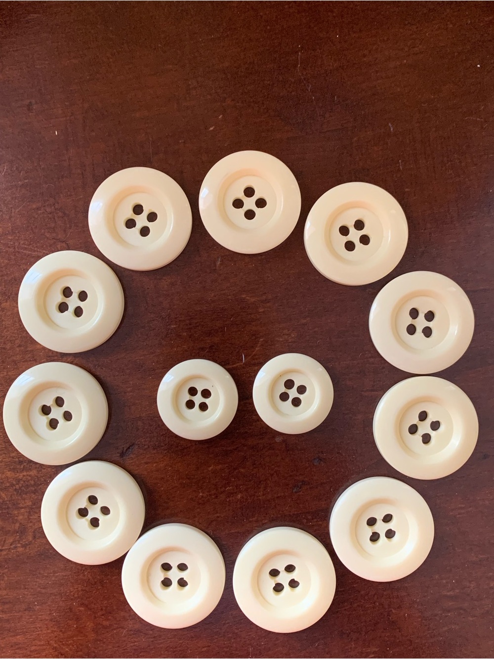 Lot of 13 Oversized Ivory Plastic Buttons – 4-Hole – 2 Sizes